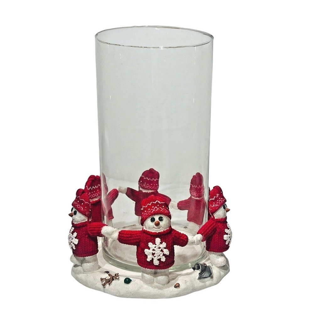 Vintage Dept 56 Billy Buttons Snowman Candle Holder 10" Glass Cloche 1990s Decor